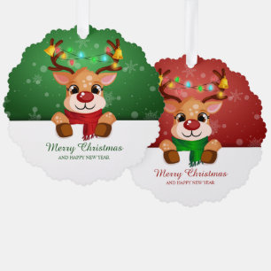 Adorno De Papel Dúo de renos lindos ilumina campanas de Navidad