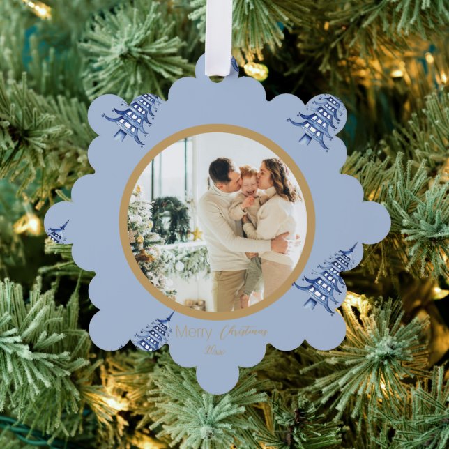 Adorno De Papel Dusty Blue Pagoda Merry Christmas Tree 2-Photo (Insitu (árbol))