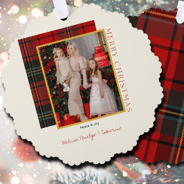 Adorno De Papel Elegant Plaid Modern Photo Ornament Christmas Card