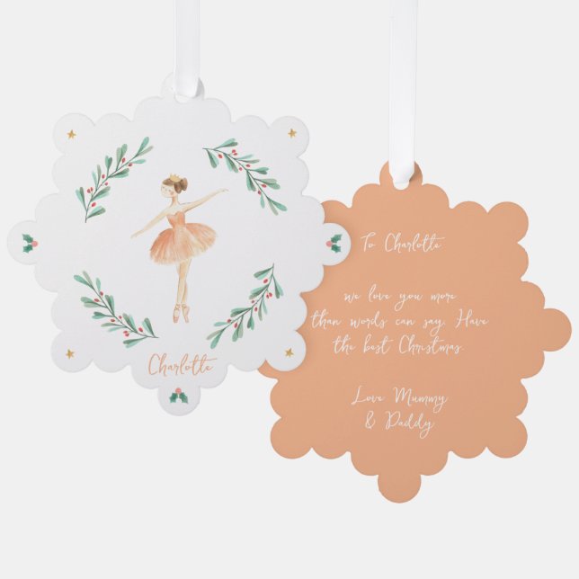 Adorno De Papel Elegante bailarina femenina durazno lindos Navidad (Anverso/Reverso)