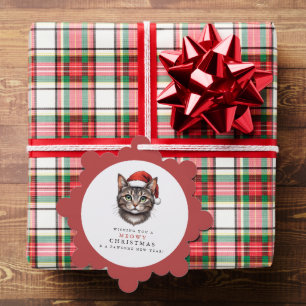 Adorno De Papel Elegante gato moderno de Navidad con sombrero de S