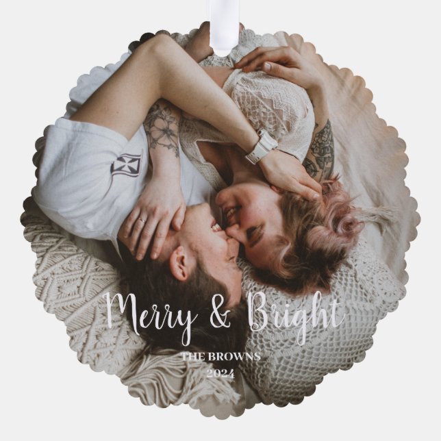 Adorno De Papel Elegante Navidad Merry Bright Family Photo (Reverso )