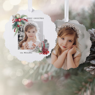 Adorno De Papel Elegante Navidades de acuarela moderna Foto con fl