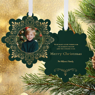 Adorno De Papel Elegante Ornate Faux Hammered Gold Photo-Green