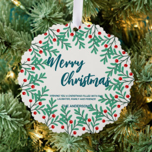 Adorno De Papel Elegante Wreath Red Holly Berries feliz árbol de N