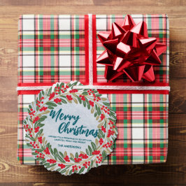 Adorno De Papel Elegante Wreath Red Holly Berries Oro Feliz Navida