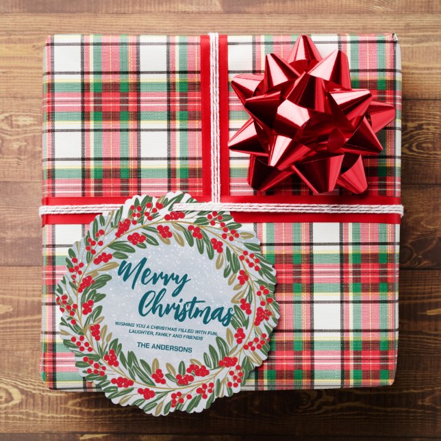 Adorno De Papel Elegante Wreath Red Holly Berries Oro Feliz Navida (Insitu (Regalo))