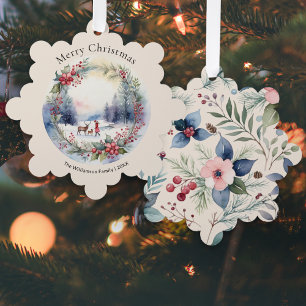 Adorno De Papel Escena de Navidad de invierno con acuarela elegant
