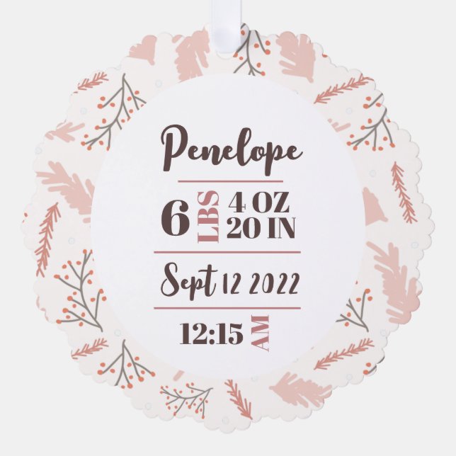 Adorno De Papel Estadísticas de nacimiento Primera Navidad (Anverso)