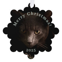 Etiqueta de Navidad de Gato Negro y