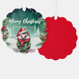 Adorno De Papel Familia Cute Porcupine Santa Xmas Holiday Party