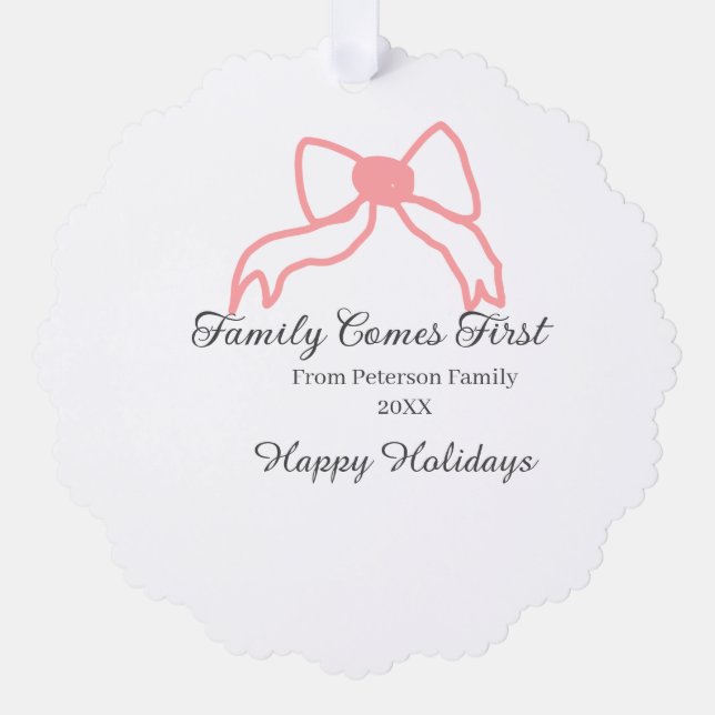 Adorno De Papel Family comes first red bow family name holidays (Anverso)