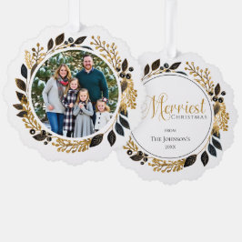 Adorno De Papel Family Photo Black Gold Wreath Merriest Christmas 