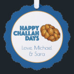 Adorno De Papel Felices Días de Desafío Vacaciones Hanukkah Chanuk<br><div class="desc">El diseño presenta un original ilustracion de marca de una hogaza de pan de jalá trenzado, con HAPPY CHALLAH DAYS en una fuente azul. Sólo personaliza con tu información. Este diseño también está disponible en otros productos. También hay diseños de coordenadas disponibles. ¿No ves lo que estás buscando? ¿Necesita ayuda...</div>