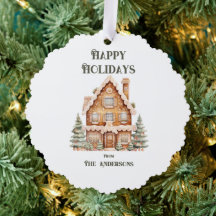 Felices Fiestas Casa Acuarela Personalizada 