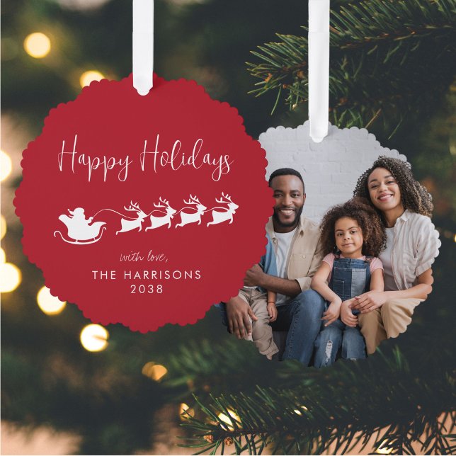 Adorno De Papel Felices Fiestas Santa Sleigh Foto Navidades Rojos (Subido por el creador)