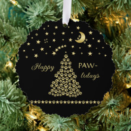 Adorno De Papel Felices Pawlidays, árbol de navidad Gold brillante