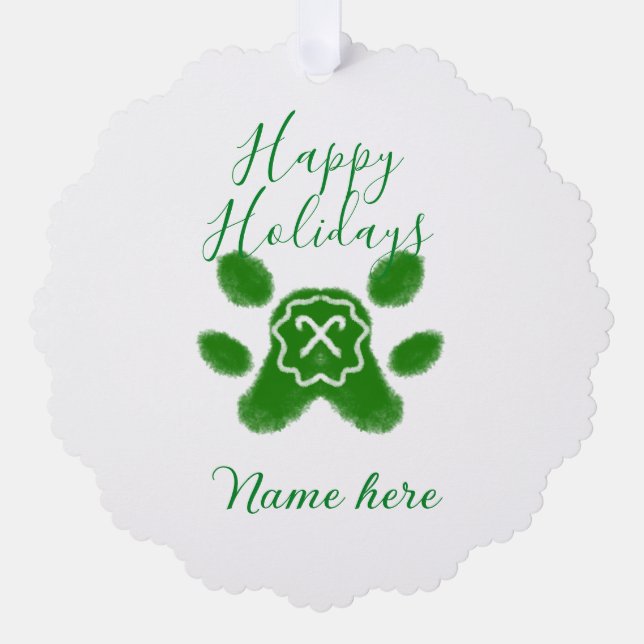 Adorno De Papel Felices vacaciones perro mascota perro verde paw c (Anverso)