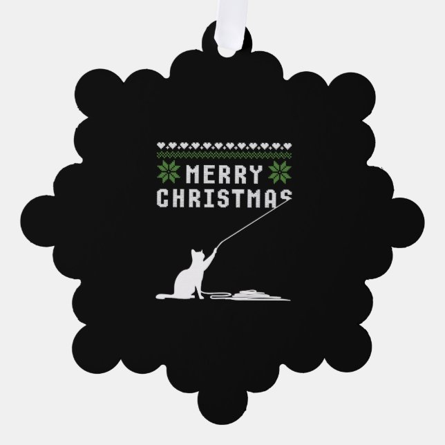 Adorno De Papel Feliz gato navideño suéter feo (Anverso)