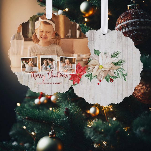 Adorno De Papel Feliz guión de Navidad, Poinsettia, 4 fotos rustic (Subido por el creador)