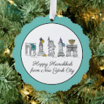 Adorno De Papel Feliz Hanukkah desde Nueva York, NYC Chanukah<br><div class="desc">Design presenta un original ilustracion de marcadores de la ciudad de Nueva York "vestido" para la temporada de vacaciones. Sólo personaliza para un regalo divertido de Hanukkah o un favor de fiesta. Este diseño también está disponible en otros productos. También hay diseños de coordenadas disponibles. ¿No ves lo que estás...</div>