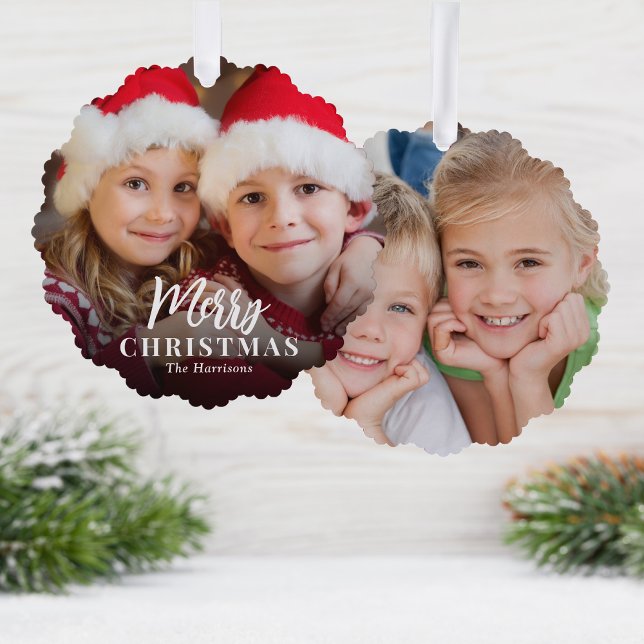 Adorno De Papel Feliz Navidad 2 Fotos (Share the love and warmth of the holiday season with a photo paper ornament card)