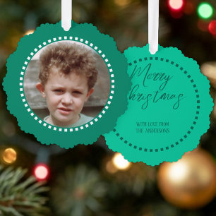 Adorno De Papel Feliz Navidad añadir foto nombre de familia verde