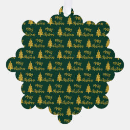Adorno De Papel Feliz Navidad Árboles Guión dorado verde de nombre