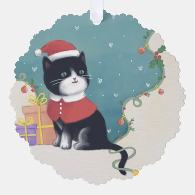 Adorno De Papel Feliz Navidad: Arte de Ilustracion Gato (Anverso)
