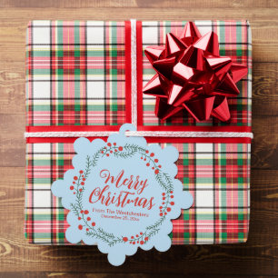Adorno De Papel Feliz Navidad azul pálido guión rojo escritura rús