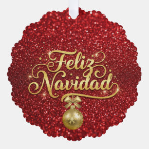 Adorno De Papel Feliz Navidad, brillo rojo