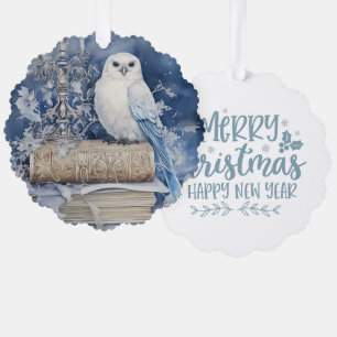 Adorno De Papel Feliz Navidad Feliz Año Nuevo Búho Blanco