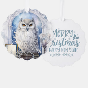 Adorno De Papel Feliz Navidad Feliz Año Nuevo Lechuza Blanca