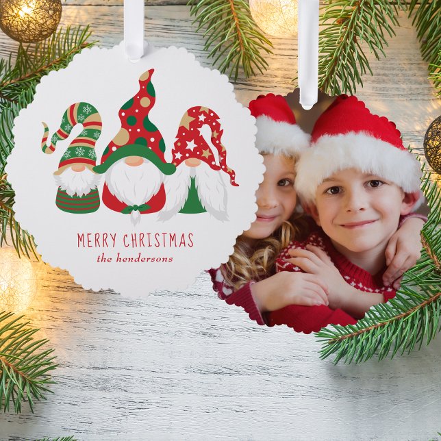Adorno De Papel Feliz Navidad Gnomes Cute Foto (Share the love and warmth of the holiday season with a photo paper ornament card)