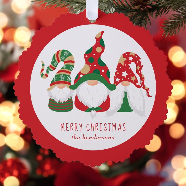 Adorno De Papel Feliz Navidad Gnomes Cute Rojo (Share the love and warmth of the holiday season with a paper ornament card)