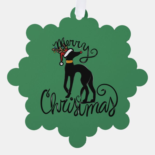 Adorno De Papel Feliz Navidad Greyhound Reindeer (Anverso)