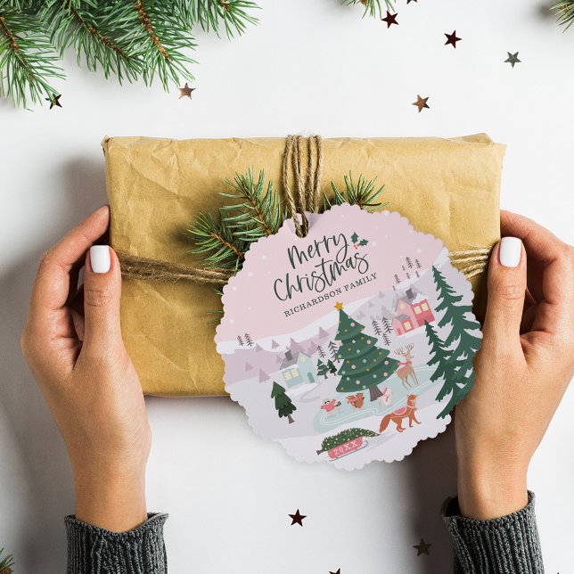 Adorno De Papel Feliz Navidad Invierno Wonderland Animales Woodlan (Merry Christmas Winter Wonderland Woodland Animals Ornament Card)