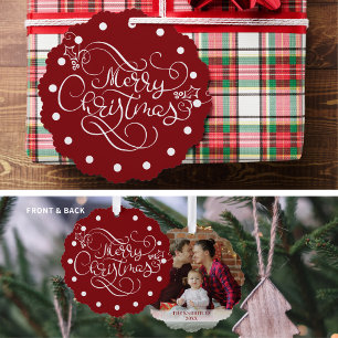 Adorno De Papel Feliz Navidad Letra Elegante Foto Color Personaliz