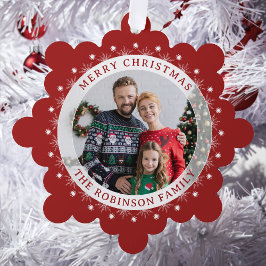 Adorno De Papel Feliz Navidad Moderna Elegante Foto Familiar Rojo