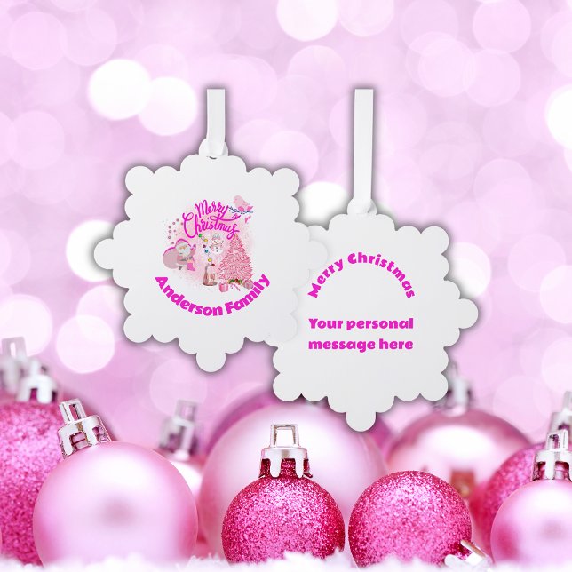 Adorno De Papel Feliz Navidad monogramada en rosa | Copo de nieve (Subido por el creador)