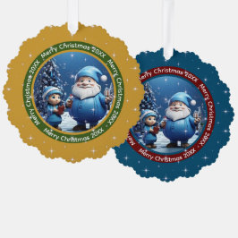 Adorno De Papel Feliz Navidad Oscuro Amarillo Azul Santa Claus Fot