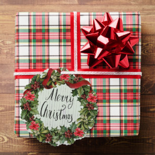 Adorno De Papel Feliz Navidad Poinsettia y Berries Wreath