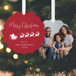 Adorno De Papel Feliz Navidad Santa Sleigh Foto Rojo