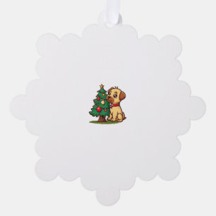 Adorno De Papel Feliz perro navideño con un bonito árbol para adul