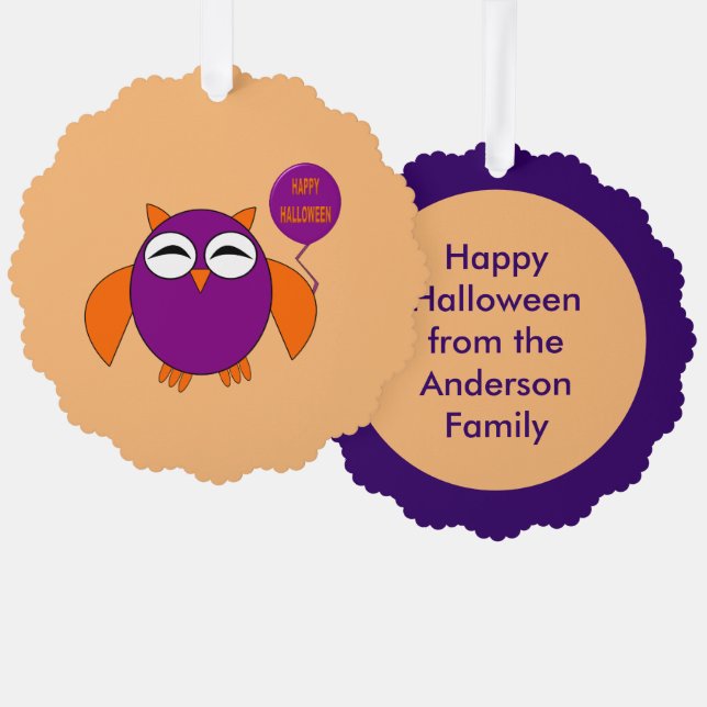 Adorno De Papel Feliz Personalizado de Lechuza Fiesta de Halloween (Anverso/Reverso)