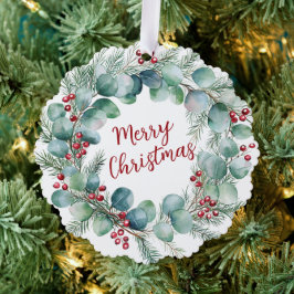 Adorno De Papel Festive Wreath with Red Berries and Eucalyptus 
