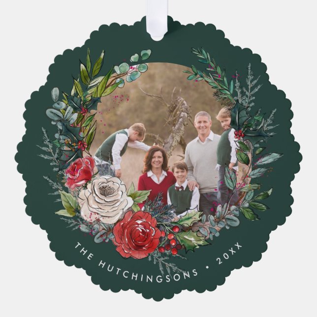 Adorno De Papel Festividad Floral Wreath Photo (Anverso)