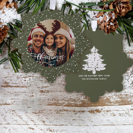 Adorno De Papel Festividad Verde Nieve Blanca Feliz Navidad Foto