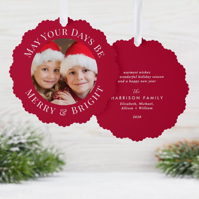 Adorno De Papel Festividades rojas de la foto de los navidades mer (Share the love and warmth of the holiday season with a photo paper ornament card)