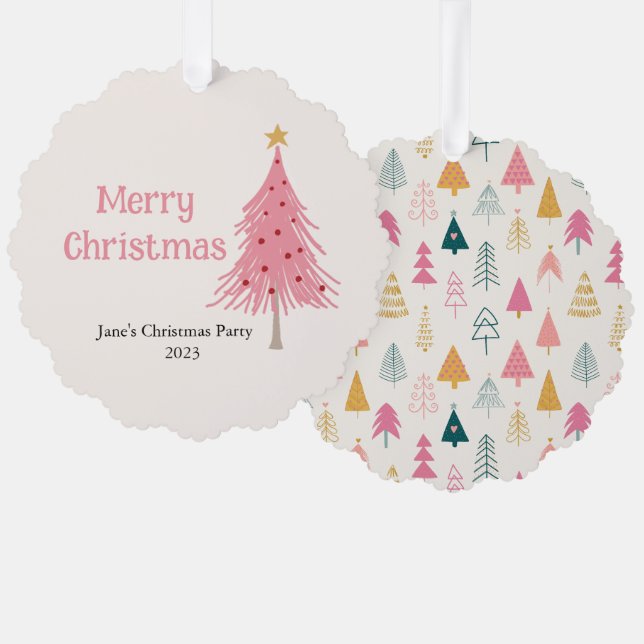 Adorno De Papel Fiesta rosado de Rubor de árbol de Navidad lindo (Anverso/Reverso)